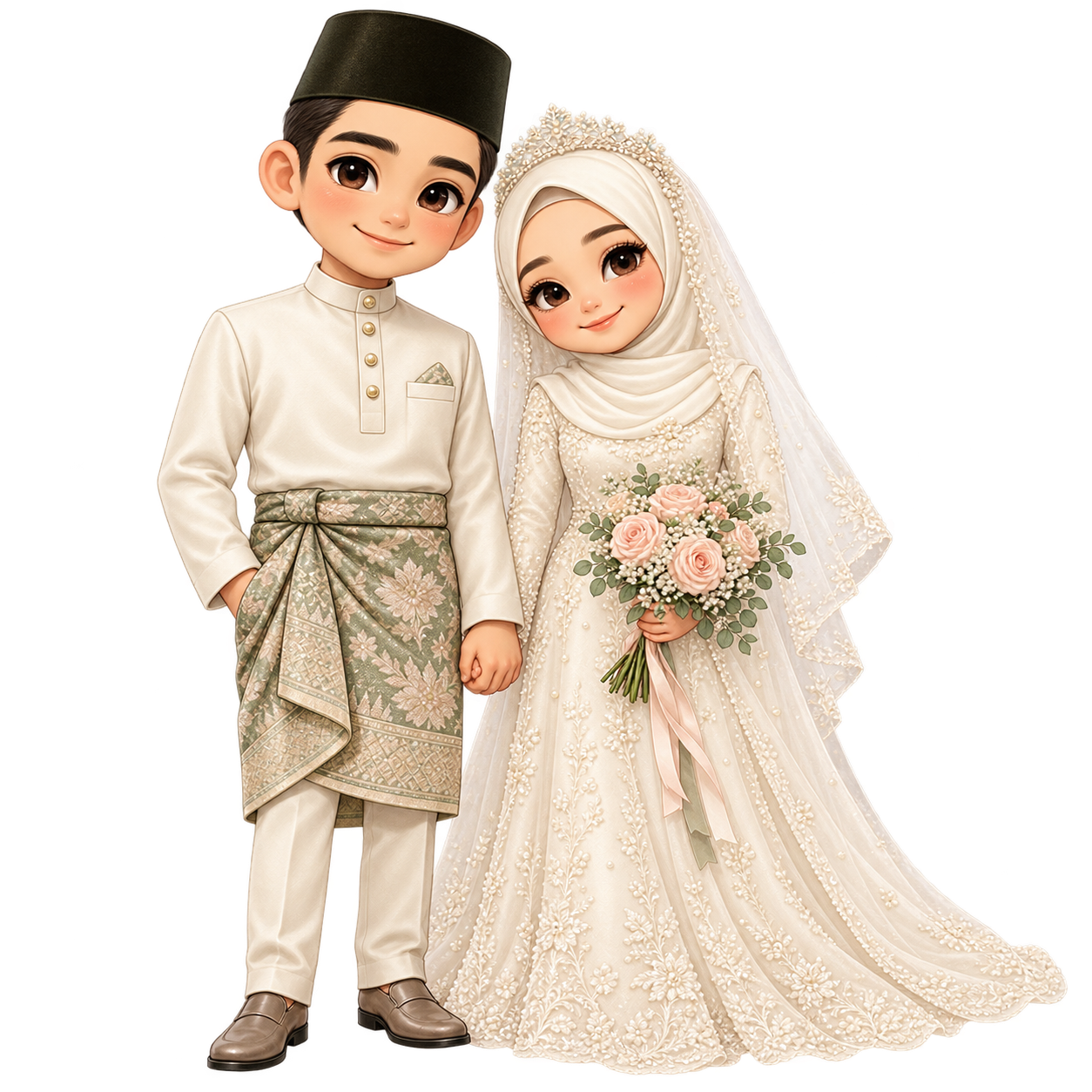 Pasangan pengantin di taman pastel